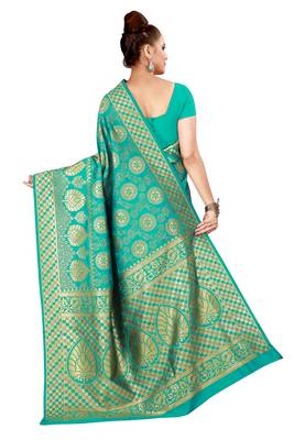 Multicolor woven cotton silk saree with blouse 2