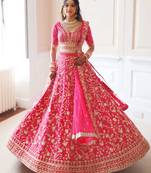 Meghalya Art Silk Thread Embroidered Hot Pink Bridal Lehenga Choli