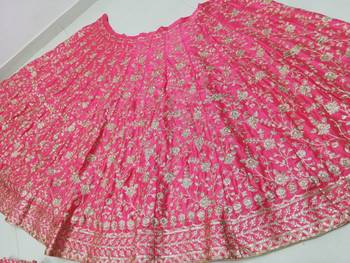 Meghalya Art Silk Thread Embroidered Hot Pink Bridal Lehenga Choli 3