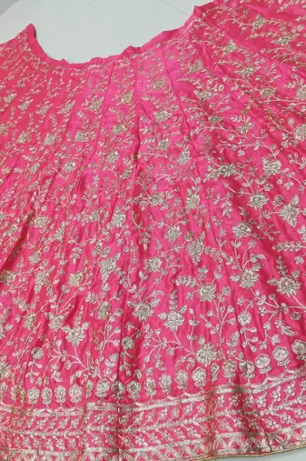 Meghalya Art Silk Thread Embroidered Hot Pink Bridal Lehenga Choli