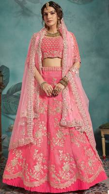 DESIRING Pink Sequins Embroidered Art Silk Semi Stitched lehenga with double dupatta 1