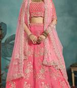 DESIRING Pink Sequins Embroidered Art Silk Semi Stitched lehenga with double dupatta
