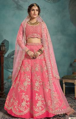DESIRING Pink Sequins Embroidered Art Silk Semi Stitched lehenga with double dupatta 2