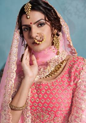 DESIRING Pink Sequins Embroidered Art Silk Semi Stitched lehenga with double dupatta 4