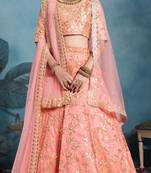 SPARKLING Peach Sequins Embroidered Art Silk Semi Stitched lehenga with double dupatta