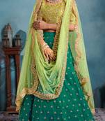 STUNNING Green Sequins Embroidered Art Silk Semi stitched lehenga with double dupatta