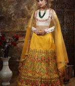 Mustard Coding, Thread, Zari & Sequins Embroidered Thai Silk Semi Stitched Lehenga Choli