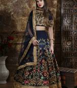 Navy Blue Coding, Thread, Zari & Sequins Embroidered Thai Silk Semi-stitched Lehenga Choli 
