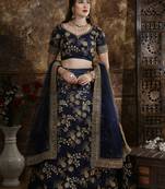 Navy Blue Coding, Thread, Zari & Sequins Embroidered Phantom Silk Semi-stitched Lehenga Choli