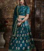 Dark Green Zari & Thread Embroidered Thai Silk Semi-Stitched Lehenga Choli