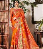 Orange woven silk saree with blouse