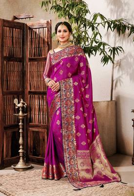 Magenta Woven Silk Saree With Blouse 1