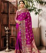 Magenta Woven Silk Saree With Blouse