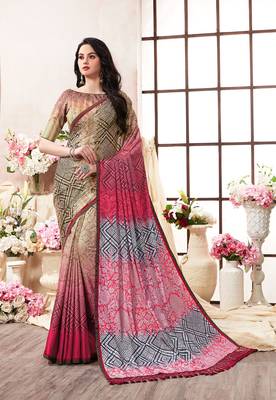 Multicolor printed silk saree with blouse 1