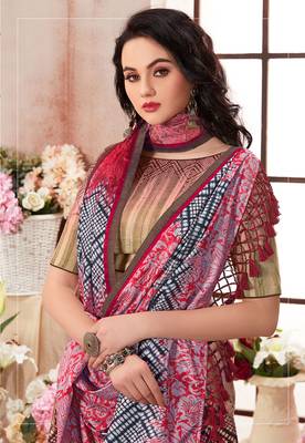 Multicolor printed silk saree with blouse 2