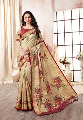 Multicolor printed silk saree with blouse 1