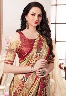 Multicolor printed silk saree with blouse 2