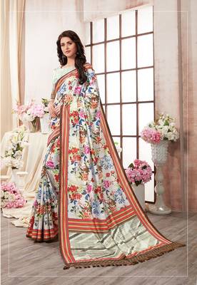 Multicolor printed silk saree with blouse 1
