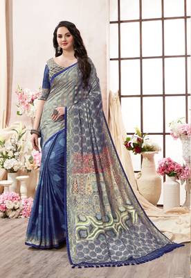 Multicolor printed silk saree with blouse 1