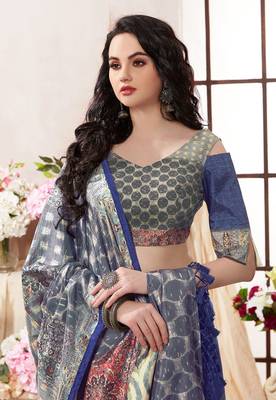 Multicolor printed silk saree with blouse 2