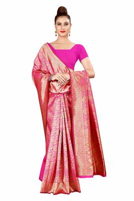 Multicolor woven cotton silk saree with blouse 1