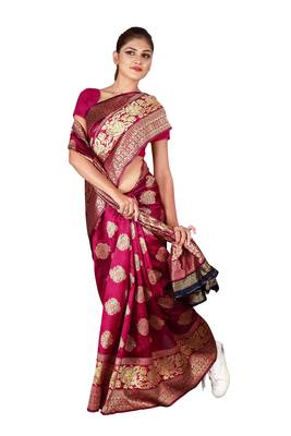 Multicolor woven cotton silk saree with blouse 1
