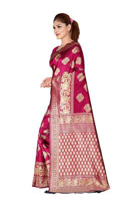 Multicolor woven cotton silk saree with blouse 3