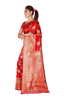 Multicolor woven cotton silk saree with blouse 3