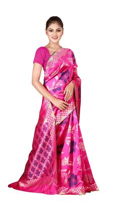 Multicolor woven cotton silk saree with blouse 1