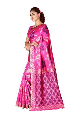 Multicolor woven cotton silk saree with blouse 3