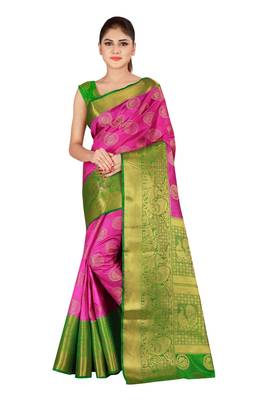 Multicolor woven cotton silk saree with blouse 1