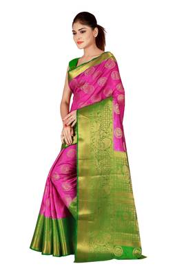 Multicolor woven cotton silk saree with blouse 3