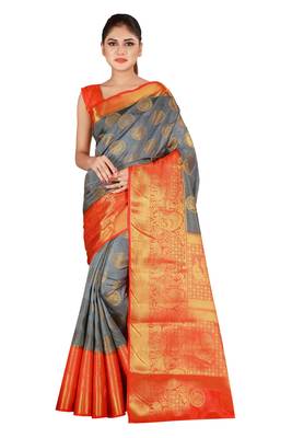 Multicolor woven cotton silk saree with blouse 1