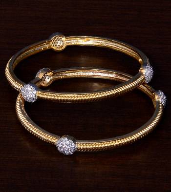 Gold Plated CZ Stone Embellished Designer Bangles BD398 1