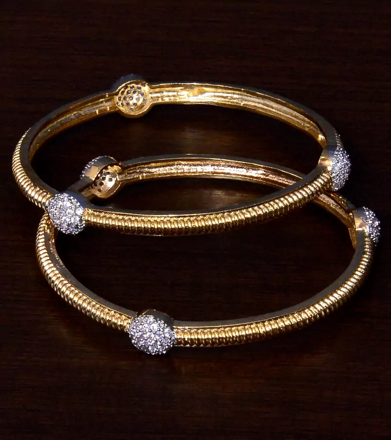 Gold Plated CZ Stone Embellished Designer Bangles BD398