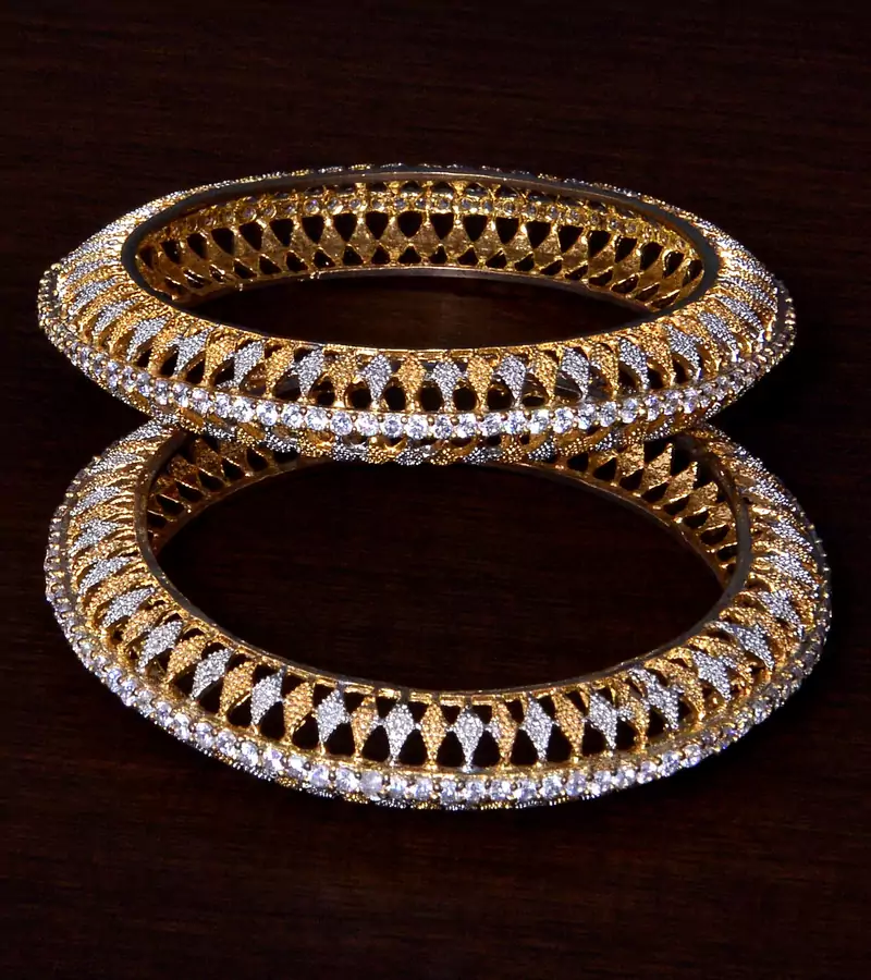 Gold and Rhodium Plated CZ Stone Embellished Designer Bangles BD399