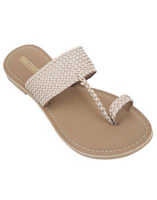 Trends & Trades Womens Hand-Woven Genuine Tan & Gold Leather Flats 1