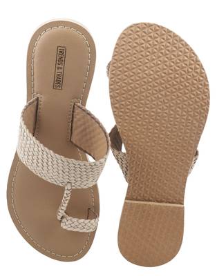 Trends & Trades Womens Hand-Woven Genuine Tan & Gold Leather Flats 5