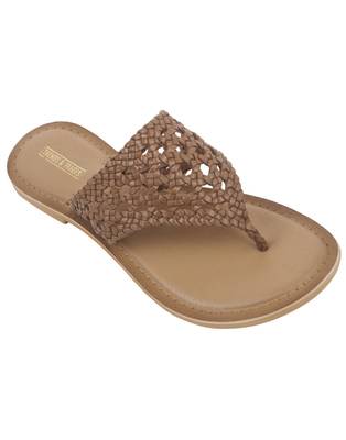 Trends & Trades Womens Hand-Woven Genuine Tan & Gold Leather Flats 1