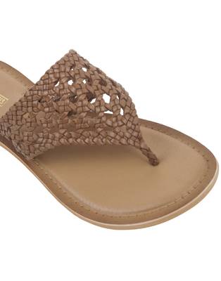 Trends & Trades Womens Hand-Woven Genuine Tan & Gold Leather Flats 3