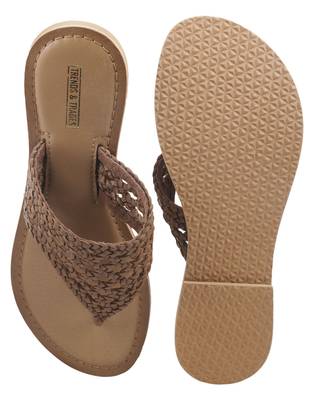Trends & Trades Womens Hand-Woven Genuine Tan & Gold Leather Flats 5