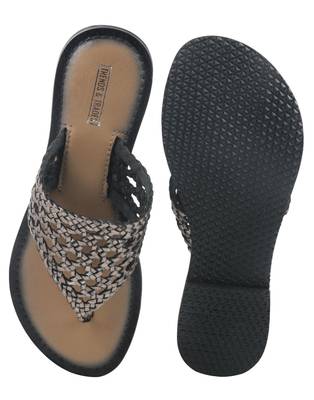 Trends & Trades Womens Hand-Woven Genuine Tan & Gold Leather Flats 5