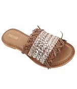 Trends & Trades Womens Hand-Woven Genuine Tan & Gold Leather Flats