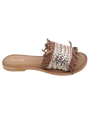 Trends & Trades Womens Hand-Woven Genuine Tan & Gold Leather Flats 2