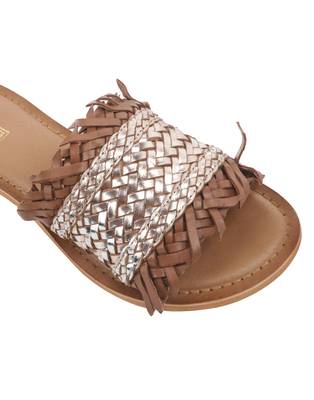 Trends & Trades Womens Hand-Woven Genuine Tan & Gold Leather Flats 3