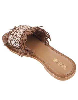 Trends & Trades Womens Hand-Woven Genuine Tan & Gold Leather Flats 4