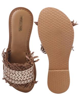 Trends & Trades Womens Hand-Woven Genuine Tan & Gold Leather Flats 5