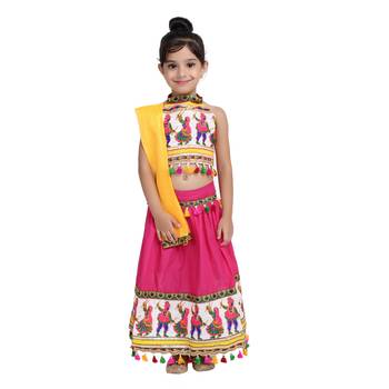 Pink Black Dandiya Border Plain Cotton Chaniya Choli 1