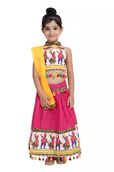 Pink Black Dandiya Border Plain Cotton Chaniya Choli