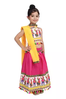 Pink Black Dandiya Border Plain Cotton Chaniya Choli